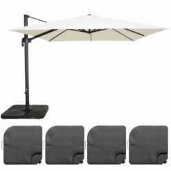 Parasol Déporté 3x3m Et 4 Dalles à Remplir Aluminium Blanc