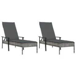 VIDAXL Chaises Longues 2pcs Avec Table Et Coussins Gris Résine Tressée -VIDAXL || SuperFish || Konstsmide Soldes Boutique 2b28eb34da0d1523