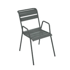 Fauteuil De Jardin Bridge MONCEAU Gris Orage En Acier - 64,5x52x85 Cm