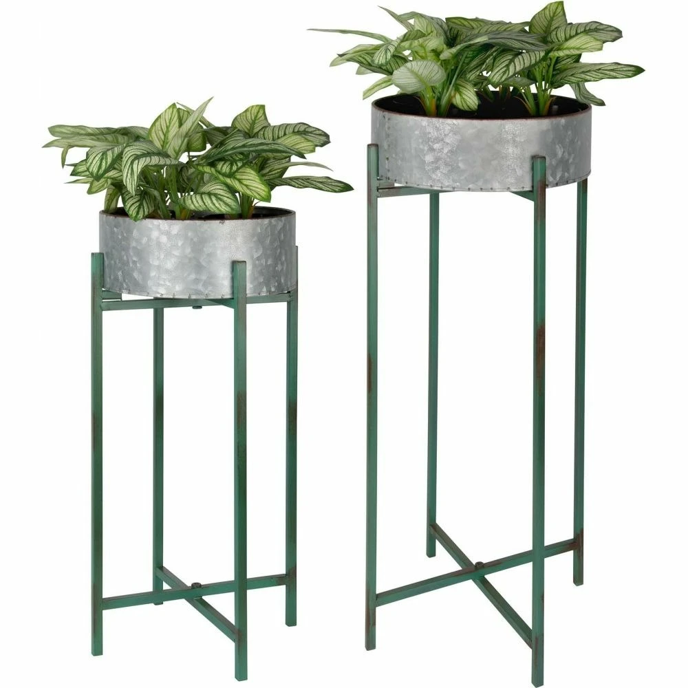 ESSCHERT DESIGN Jardinière Sur Pied En Zinc Intérieure Extérieure (lot De 2) Rondes - 2,7 / 3,8 3 ESSCHERT DESIGN Jardinière Sur Pied En Zinc Intérieure Extérieure (lot De 2) Rondes - 2,7 / 3,8