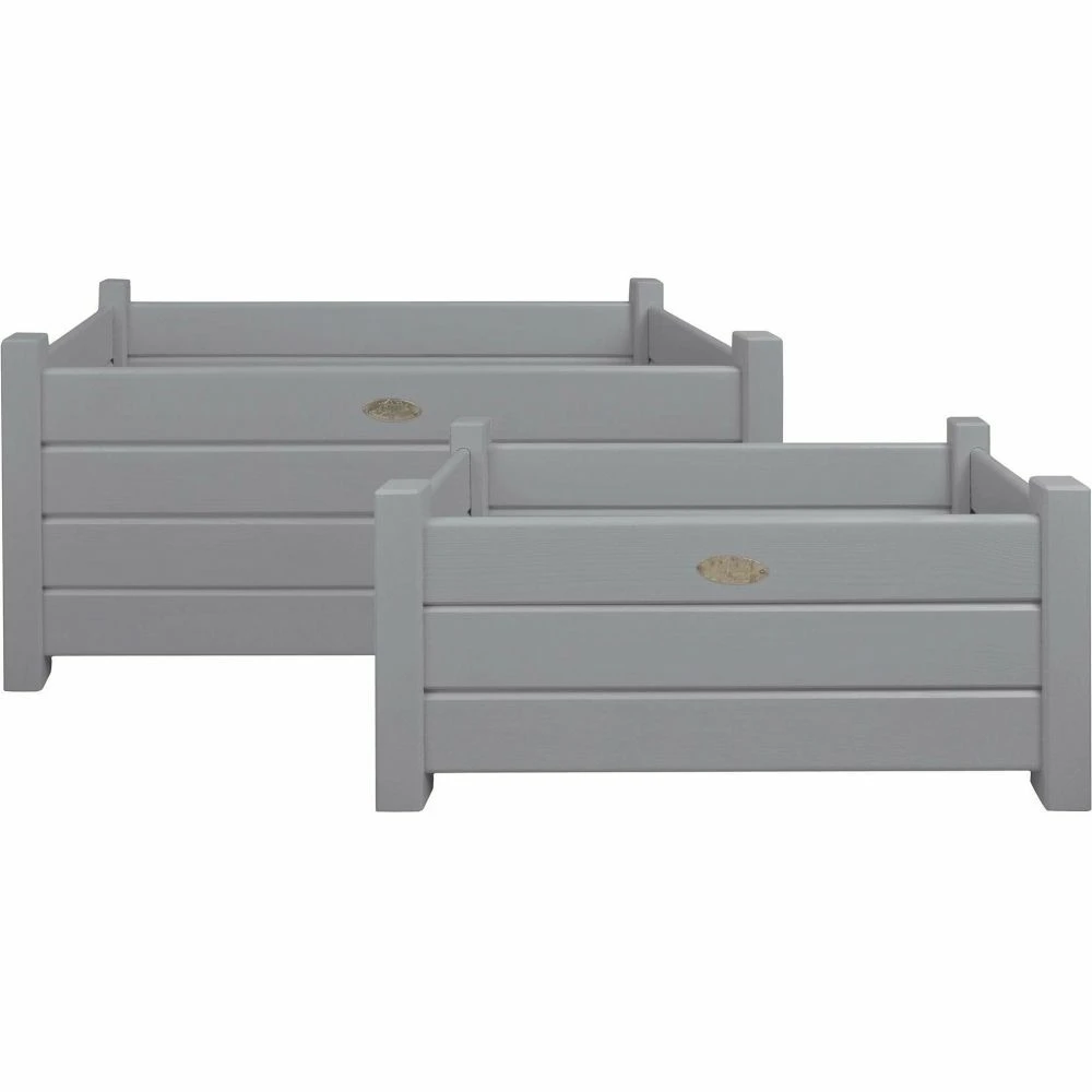 Bacs à Fleurs Rectangulaires (lot De 2) Gris 3 Bacs à Fleurs Rectangulaires (lot De 2) Gris