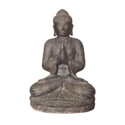 Statue Bouddha Assis Salutation 45 Cm - Gris Anthracite 45 Cm