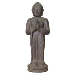 Statue Jardin Bouddha Debout Salutation 60 Cm - Gris Anthracite 60 Cm