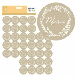 180 Stickers Kraft Merci ø 3,5 Cm