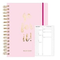 Agenda Bullet Journal Rose à Spirales 96 Feuilles + Pochoir Rectangles