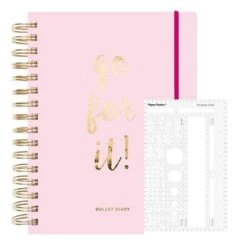 Agenda Bullet Journal Rose à Spirales 96 Feuilles + Pochoir Basic