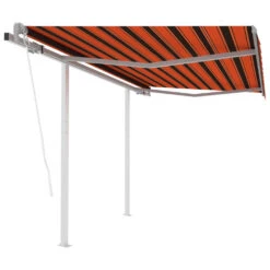 VIDAXL Auvent Rétractable Automatique Et Poteaux 3x2,5 M Orange Marron