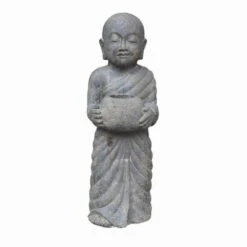 Statue Jardin Moine Debout Avec Photophore 60 Cm - Gris 60 Cm