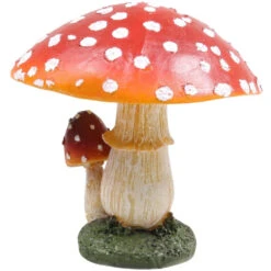 Champignon Dans L'herbe En Résine Duo - Hauteur 15,5 Cm