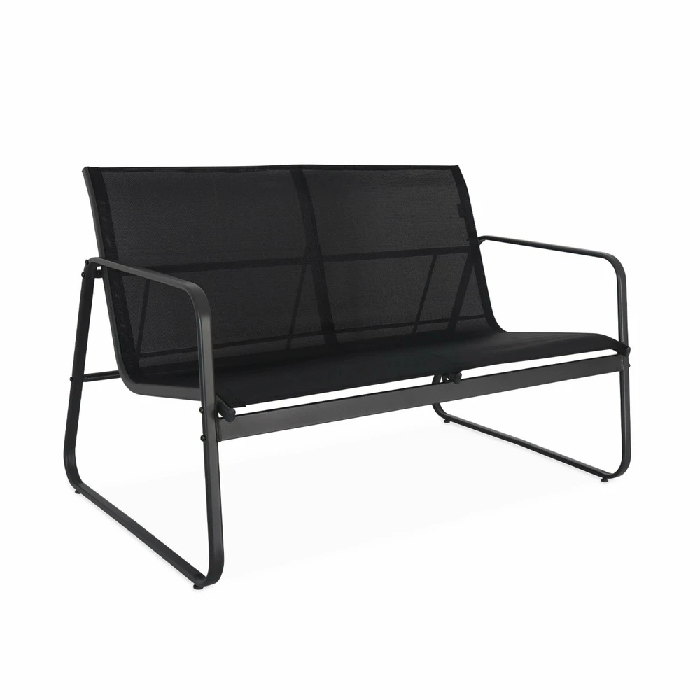 Salon De Jardin En Métal Et Textilène Pour 4 Personnes. Gris Foncé Et Noir. Design 6 Salon De Jardin En Métal Et Textilène Pour 4 Personnes. Gris Foncé Et Noir. Design – Image 4