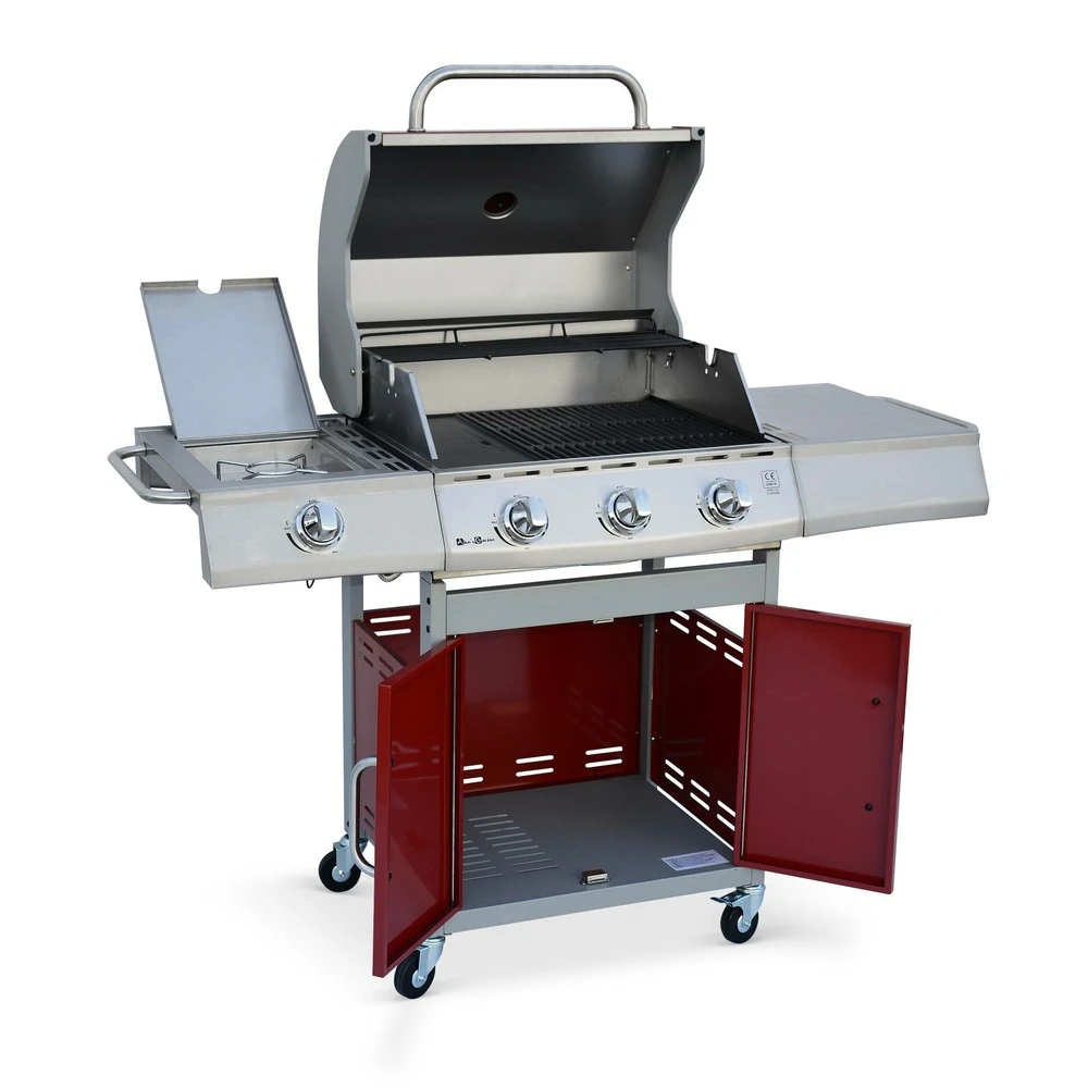 Barbecue Gaz Inox 14kw - Richelieu Rouge - Barbecue 4 Brûleurs Dont 1 Feu Latéral. Côté Grill Et Côté Plancha 5 Barbecue Gaz Inox 14kw - Richelieu Rouge - Barbecue 4 Brûleurs Dont 1 Feu Latéral. Côté Grill Et Côté Plancha – Image 3