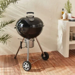 Barbecue Premium Charbon De Bois ø 57cm - Charles - Noir émaillé. Barbecue Avec Grille Amovible. Aérateurs. Fumoir. Récupérateur De