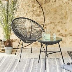 Fauteuil Acapulco Forme D'oeuf - Noir - Fauteuil 4 Pieds Design Rétro. Cordage Plastique. Intérieur / Extérieur -VIDAXL || SuperFish || Konstsmide Soldes Boutique 64467b047dc2d1.30561292