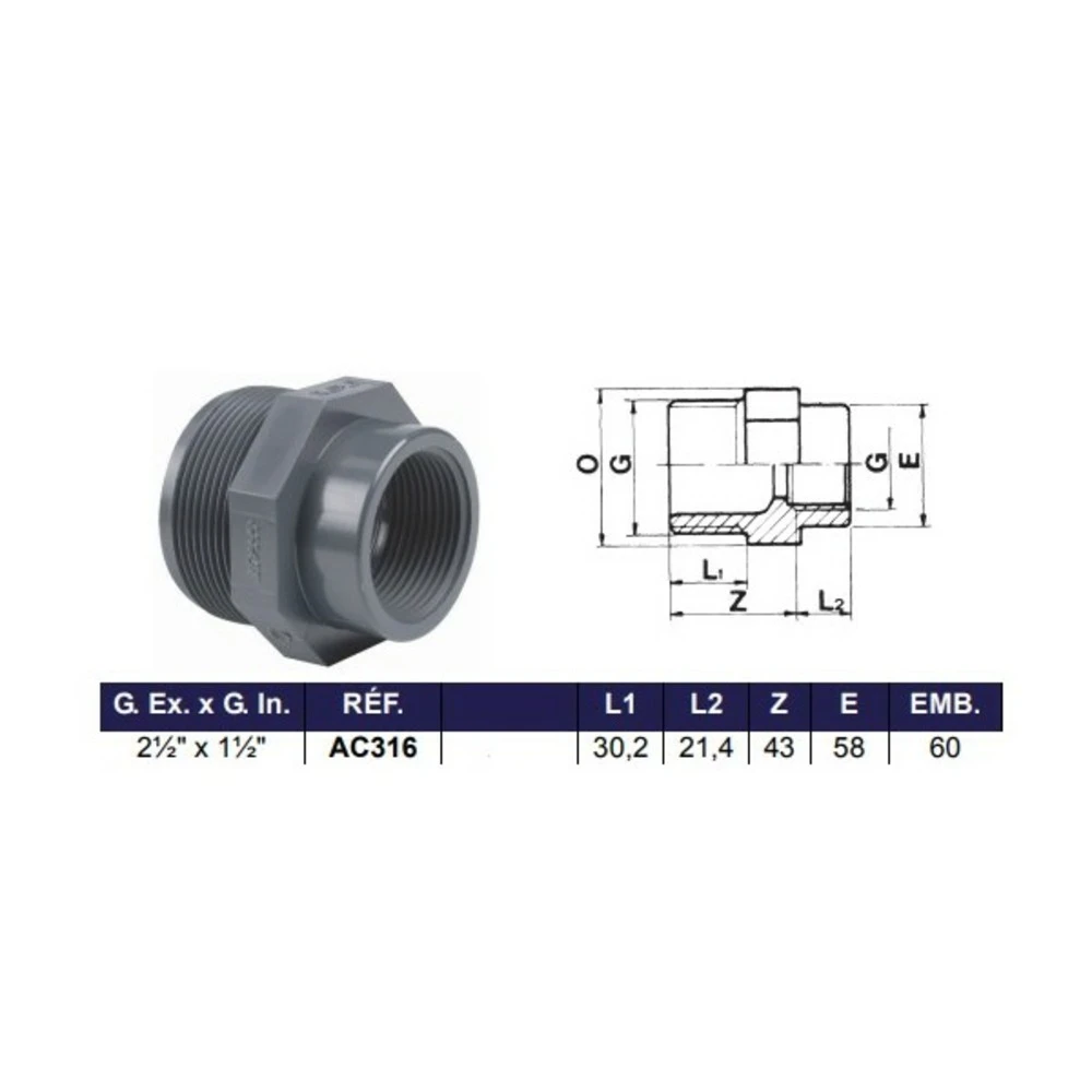 Douille Filet Extérieur Filet Intérieur 2"1/2 X 1"1/2 3 Douille Filet Extérieur Filet Intérieur 2"1/2 X 1"1/2