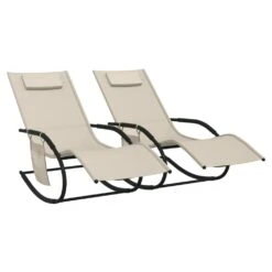 VIDAXL Chaises Longues à Bascule 2 Pcs Crème Acier Et Textilène -VIDAXL || SuperFish || Konstsmide Soldes Boutique 64535012dbf753.96625497