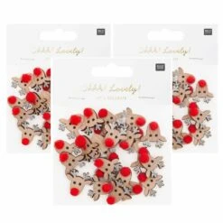 108 Confettis Rennes En Bois Paillettes Argentées 2,3 Cm