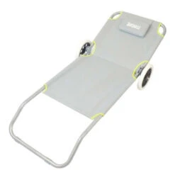 Transat Chaise De Plage A Roulette Vert Et Gris