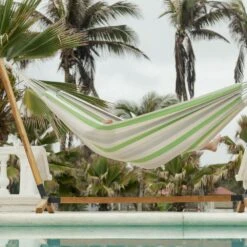 Toile De Hamac Rayée - Citron Vert / Gris Clair / écru. 1 Personne. 100% Polycoton. 220x140cm -VIDAXL || SuperFish || Konstsmide Soldes Boutique 64627e2989e982.34091274