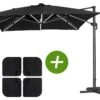 Parasol Jardin Déporté Led Alu "sun 3 Luxe" - Carré - 3 X 3 M - Coloris Noir - Dalles Lestées Incluses -VIDAXL || SuperFish || Konstsmide Soldes Boutique 64651f9cd8bf19.31055648