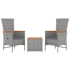 VIDAXL Ensemble De Salon De Jardin 3 Pcs Gris Poly Rotin Et Acacia -VIDAXL || SuperFish || Konstsmide Soldes Boutique 646d1466c02592.99426696
