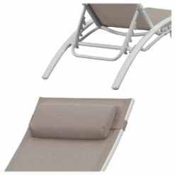 Baisao - Bain De Soleil Courbé Textilène Aluminium - Inclinable - Coussin De Tête - Léger Et Confortable - Taupe/blanc - X2 -VIDAXL || SuperFish || Konstsmide Soldes Boutique 646d14a3880a75.01058907