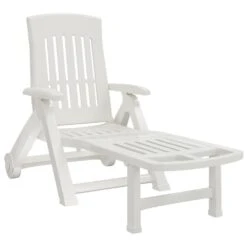 VIDAXL Chaise Longue Pliable Avec Roues Blanc Pp