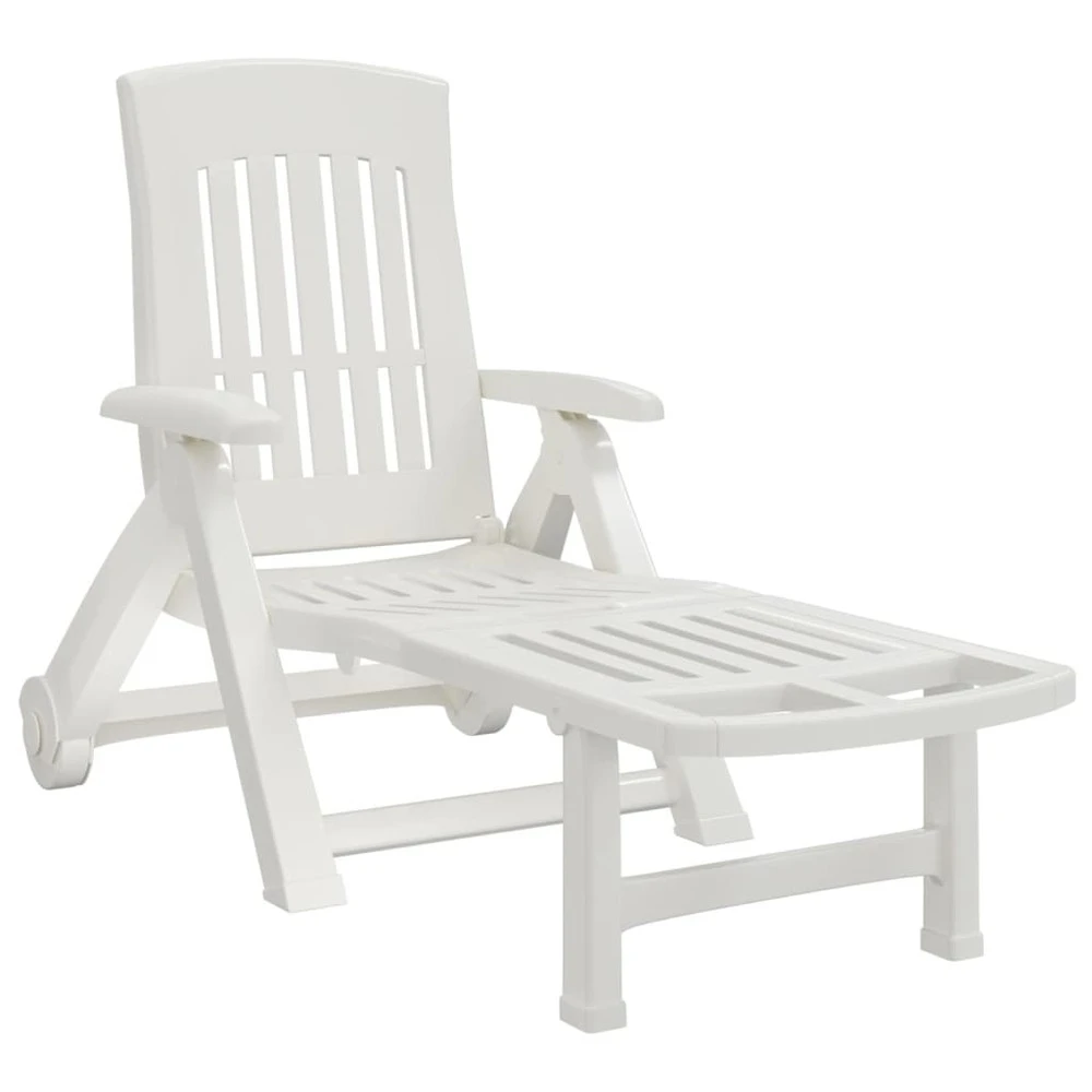 VIDAXL Chaise Longue Pliable Avec Roues Blanc Pp 3 VIDAXL Chaise Longue Pliable Avec Roues Blanc Pp