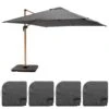 Parasol Déporté 3x3m Et 4 Dalles à Remplir Effet Bois Gris