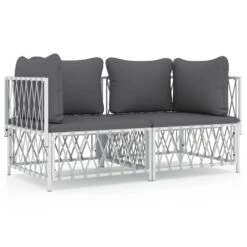 VIDAXL Salon De Jardin Avec Coussins 2 Pcs Blanc Acier