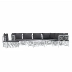 VIDAXL Salon De Jardin 8 Pcs Avec Coussins Blanc Acier -VIDAXL || SuperFish || Konstsmide Soldes Boutique 6480d2c68a2372.76464953
