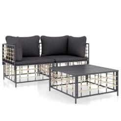 VIDAXL Salon De Jardin 3 Pcs Avec Coussins Anthracite Résine Tressée
