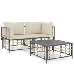 VIDAXL Salon De Jardin 3 Pcs Avec Coussins Anthracite Résine Tressée