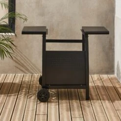 Desserte Pour Plancha Au Gaz - Chariot Porthos 2 Brûleurs - Chariot Barbecue Noir. Cuisine Extérieure. Roulettes