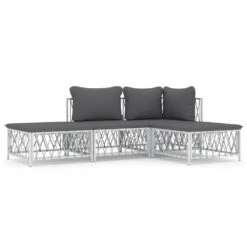 VIDAXL Salon De Jardin 4 Pcs Avec Coussins Blanc Acier