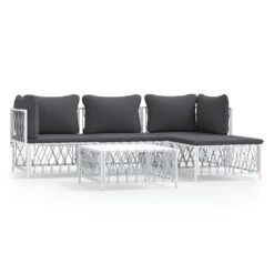 VIDAXL Salon De Jardin Avec Coussins 5 Pcs Blanc Acier