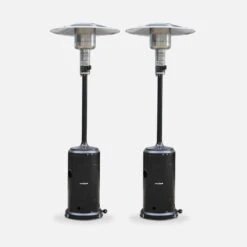 Lot De 2 Chauffages Extérieur à Gaz Noir. Parasols Chauffants De Terrasse Finland 12.5kw Avec Roulettes