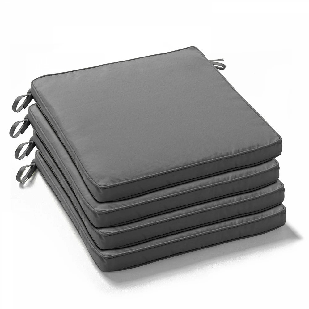 Lot De 4 Galettes De Chaise Polyester Gris 40x40x3 Cm 3 Lot De 4 Galettes De Chaise Polyester Gris 40x40x3 Cm