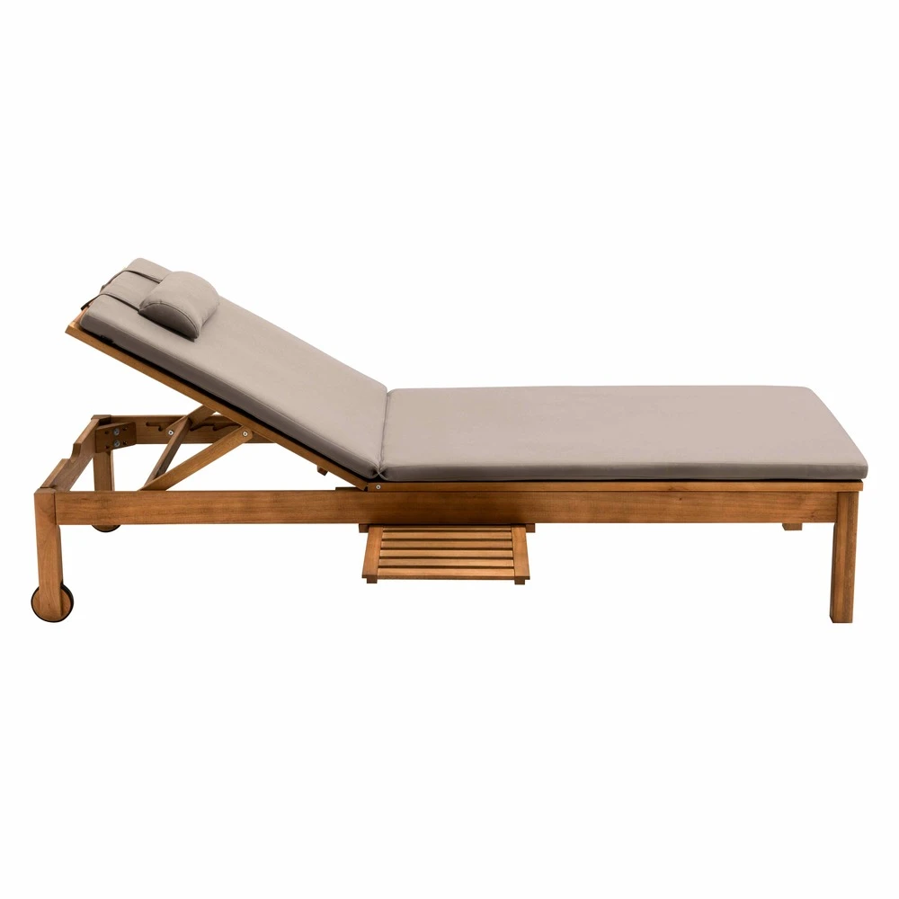 Bain De Soleil Avec Coussin Et Tablette En Bois Taupe 6 Bain De Soleil Avec Coussin Et Tablette En Bois Taupe – Image 4