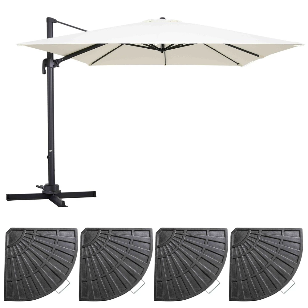 Parasol Déporté 3x3m Et 4 Dalles Lestées Aluminium Blanc 3 Parasol Déporté 3x3m Et 4 Dalles Lestées Aluminium Blanc