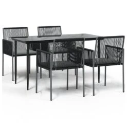 VIDAXL Ensemble à Dîner De Jardin Coussins 5 Pcs Noir Rotin Et Acier