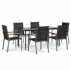 VIDAXL Ensemble à Manger De Jardin 7 Pcs Noir Textilène Et Acier