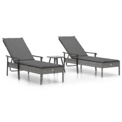 VIDAXL Chaises Longues 2pcs Avec Table Et Coussins Gris Résine Tressée -VIDAXL || SuperFish || Konstsmide Soldes Boutique 993e76a1664b4f15