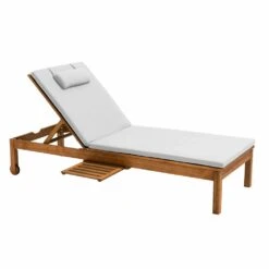 Bain De Soleil Avec Coussin Et Tablette En Bois écru